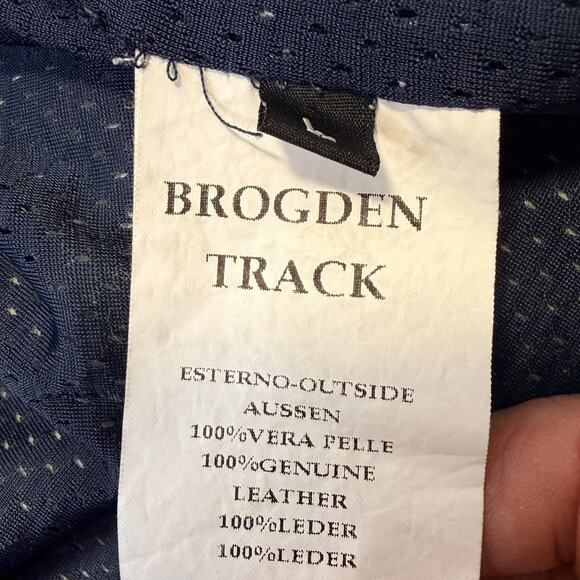 Brogden Track Jacket Mens Large Blue Leather Bomber Raglan Two-Way Zip Rib Knit - Picture 11 of 16